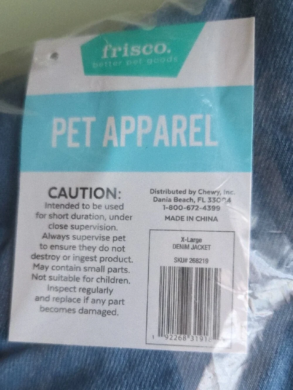 Frisco Dog Denim-Style Hooded Coat in Blue XL